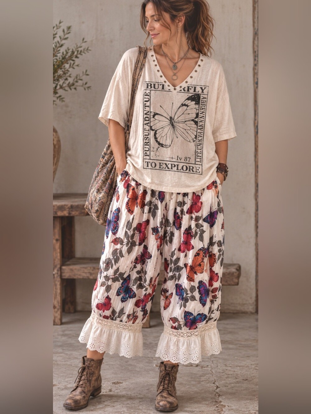 Magnolia Look Victorian bohemian Peasant bloomers Boho Free Style Pants M
